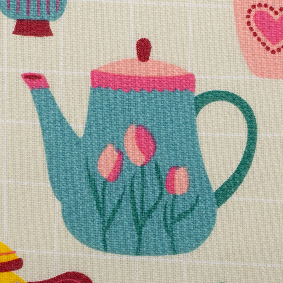 Kanvas audums-krāsainas tējkannas un krūzītes
