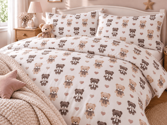 Attēls ar 100% Kokvilnas audums-lāči un sirsniņas – pieejams internetā Šarlotes audumi