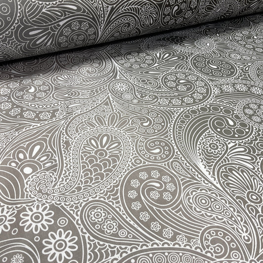 100% Cotton satin - abstract pattern on gray background 220 cm 125 g/m²