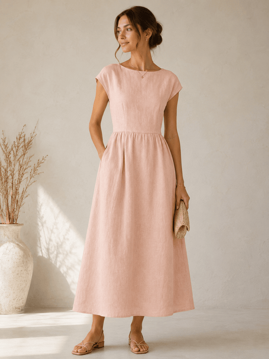 Image of 100% softened linen fabric - pink sand shade 165 g/m² – available at Šarlotes audumi