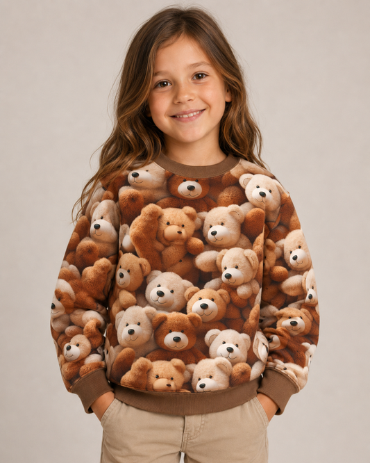 Warm knit fabric, Alpenfleece fabric with teddy bears