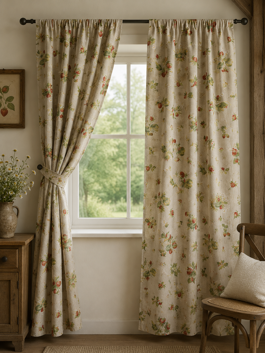 Canvas fabric, wild strawberries 200 g/m²