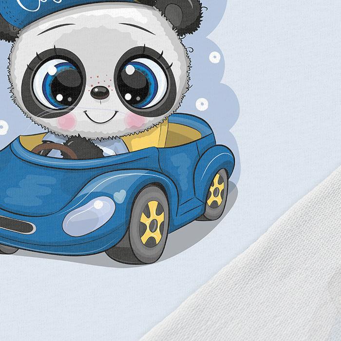 Image avec panneau en maille bouclette 40x50 cm - panda voiture 250 g/m² – disponible chez Šarlotes audumi