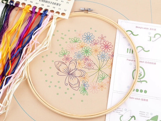 Embroidery kit / Cross-stitch kit - flowers with a butterfly