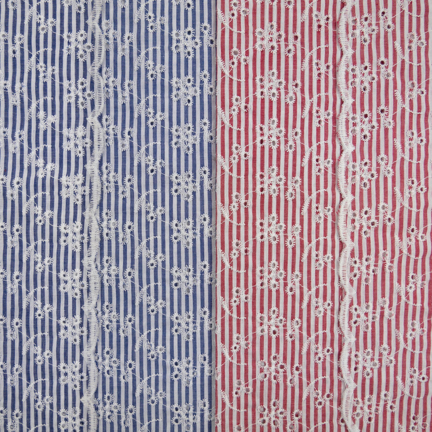 Image de tissu en coton brodé - motif floral avec lignes 120 g/m² – disponible chez Šarlotes audumi