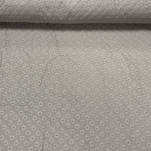 Embroidered cotton fabric - dark beige floral motif 110 g/m²