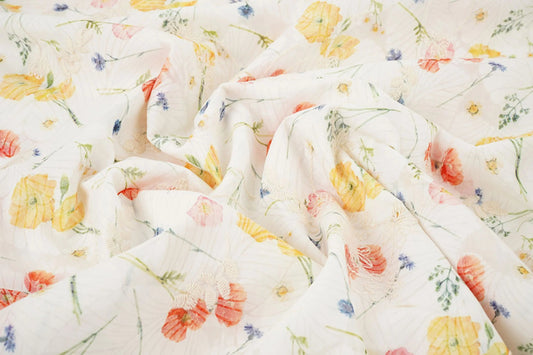 Image with embroidered cotton fabric - summer flowers 115 g/m² – available at Šarlotes audumi