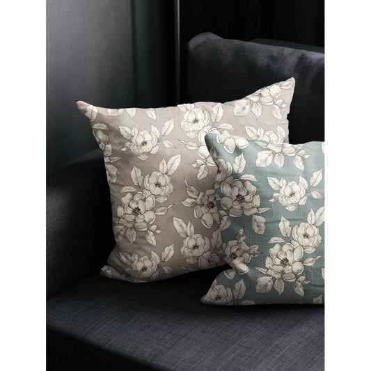 Canvas fabric - flowers on a gray background 225 g/m²