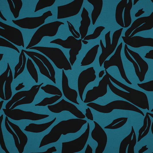 Image of dress fabric with elastane - mottled pattern on a petrol background 80 g/m² – available at Šarlotes audumi