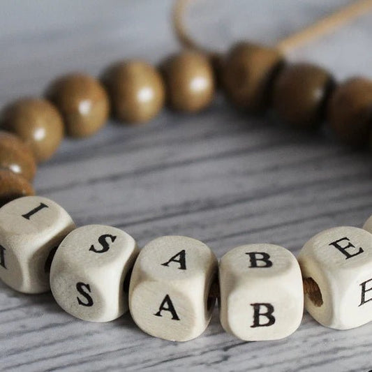 Wooden beads with letters, 10×10 mm|80 pcs.