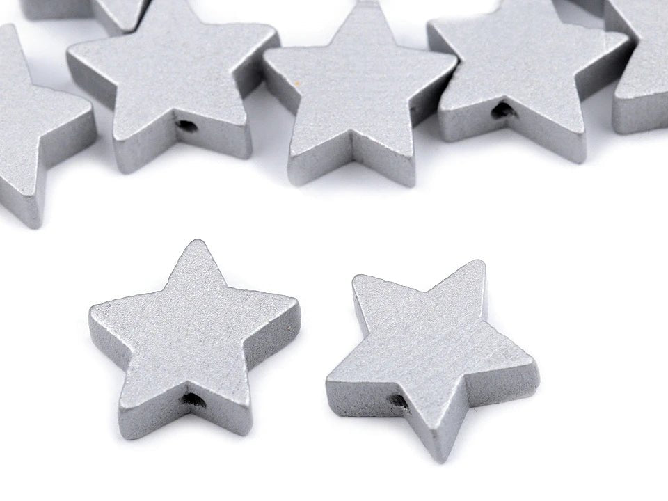 Image of wooden beads – metallic stars Ø19 mm – available online at Šarlotes audumi