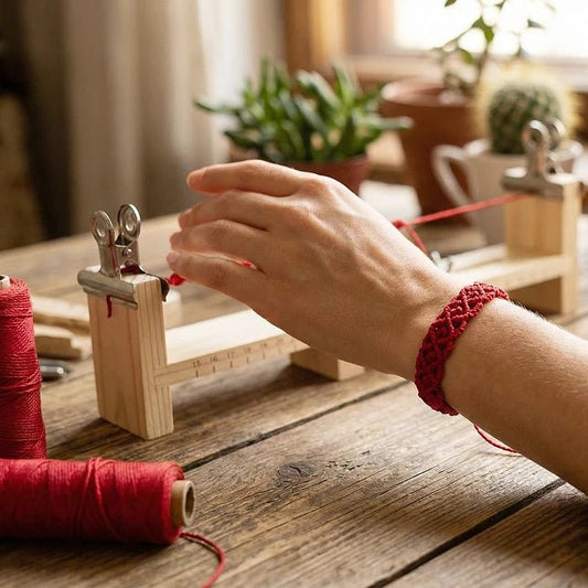 Image of a wooden loom for weaving bracelets – available at Charlotte's fabrics