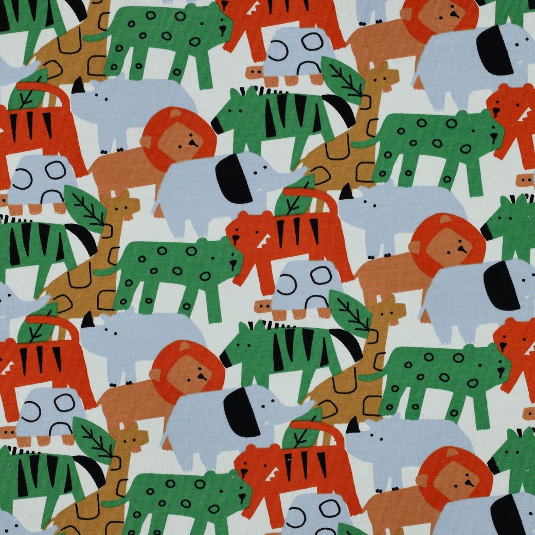 Image with cotton loopback knit - bright animals 225 g/m² – available at Šarlotes audumi