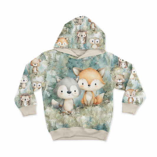 Image with cotton loopback jersey - Green Forest Friends 250 g/m² | Design - 17 – available at Šarlotes audumi