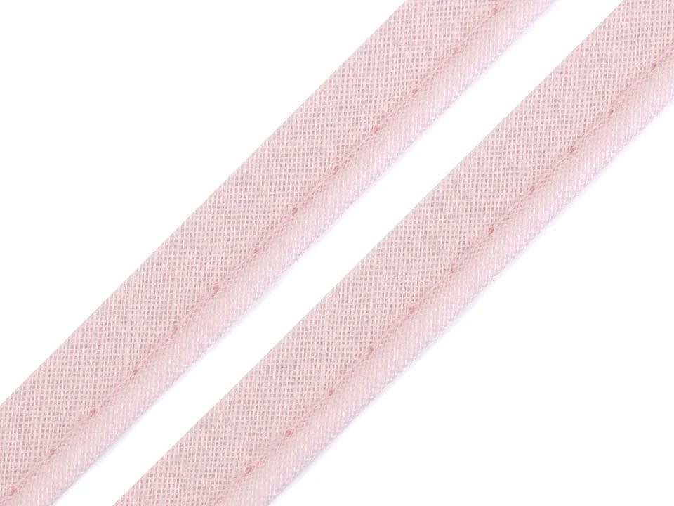 Ruban en coton avec cordon 12 mm - rose pâle
