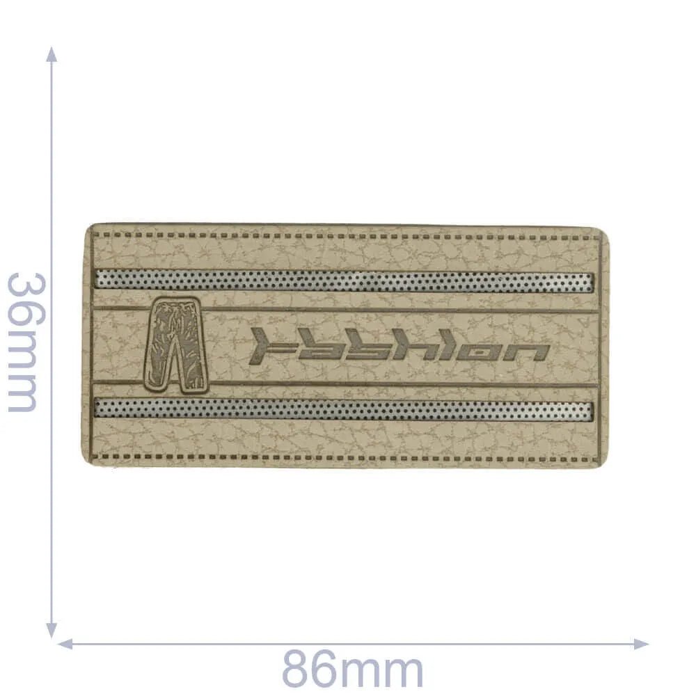 Kuva keinonahkaetiketistä 86×36 mm (harmaa) – saatavilla Šarlotes audumi