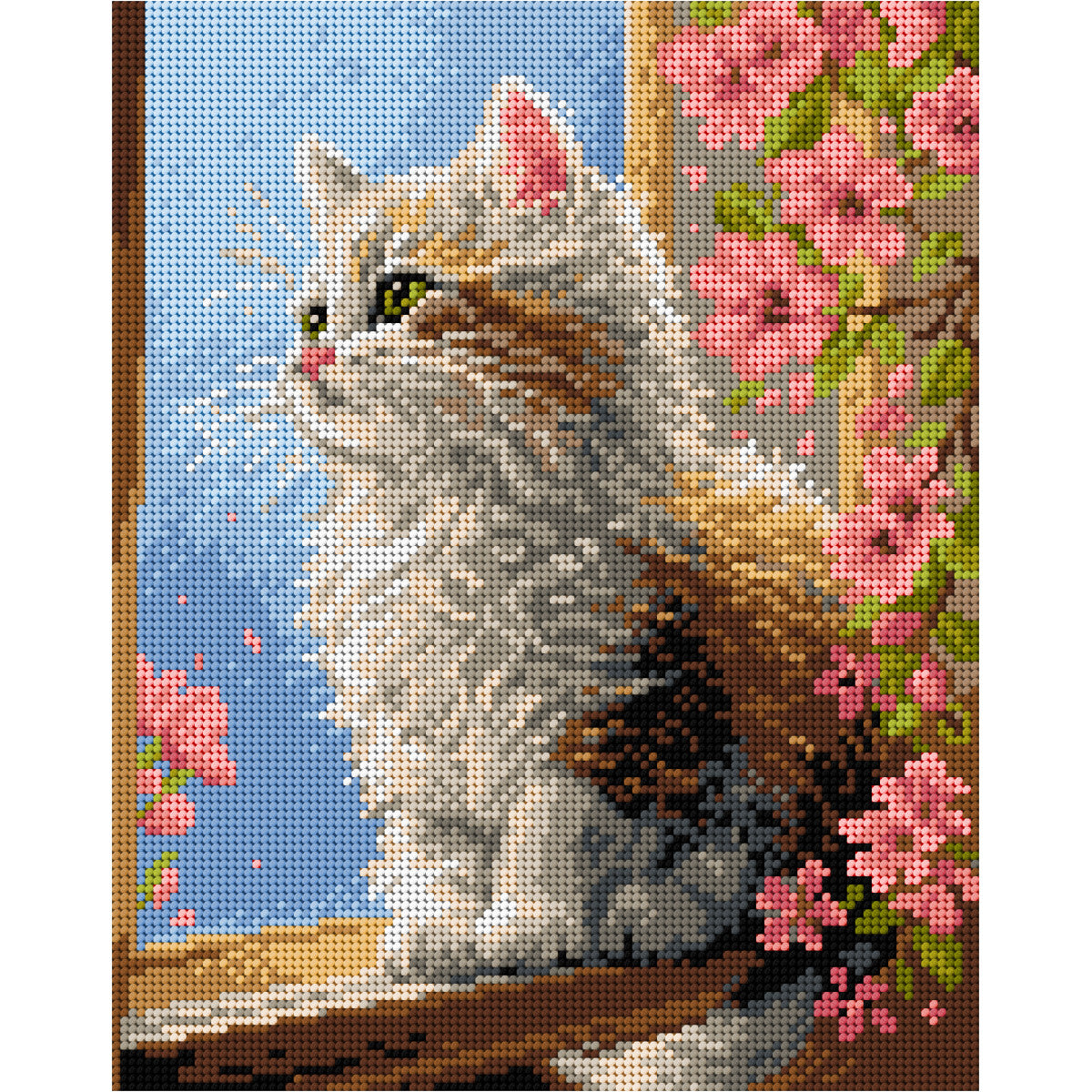 Kirjontapaketti MALVINA – Kissa ikkunan ääressä, 24 × 30 cm