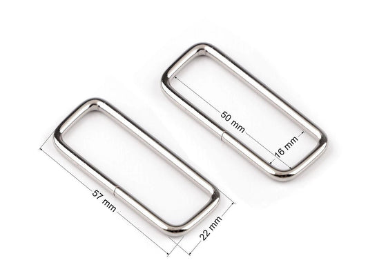 Image de rectangle en métal 50 mm – quincaillerie pour sacs et sangles – disponible chez Šarlotes audumi