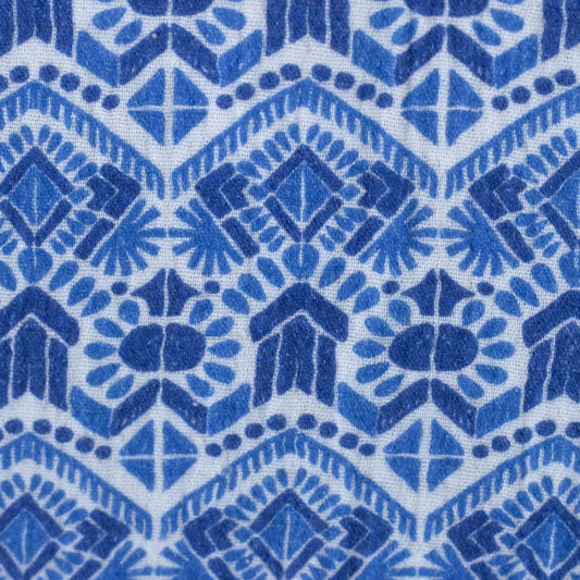 Image avec mousseline - motif géométrique bleu 130 g/m² – disponible chez les tissus Charlotte