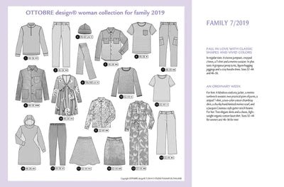 Kuva OTTOBRE Design Family -ompelulehdestä, jossa on kaavat englanniksi – saatavilla verkossa Šarlotes audumi -kaupasta
