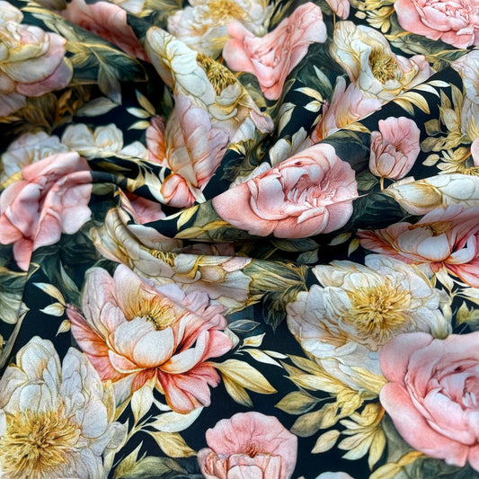 Last piece - Softshell fabric - peonies 300 g/m² - 60cm