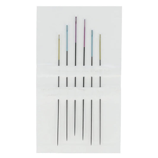 Image of black beading needles with a colored eye No. 10–12 (6 pcs.) Pony – available at Šarlotes audumi