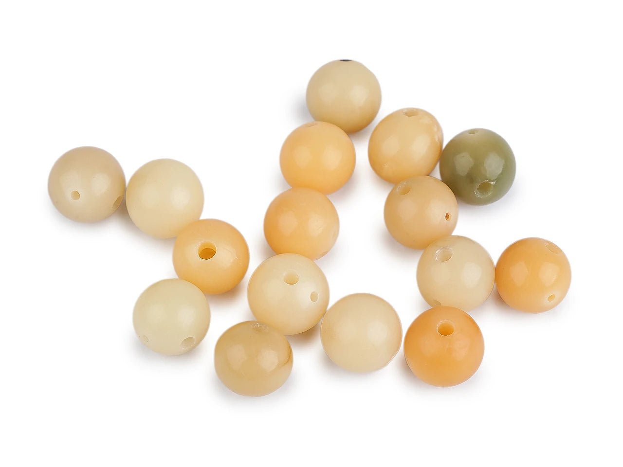 Kuva muovisista helmistä, joissa luonnonakaatin jäljitelmä, Ø11–13 mm, 20 g – mix – saatavilla Šarlotes audumi