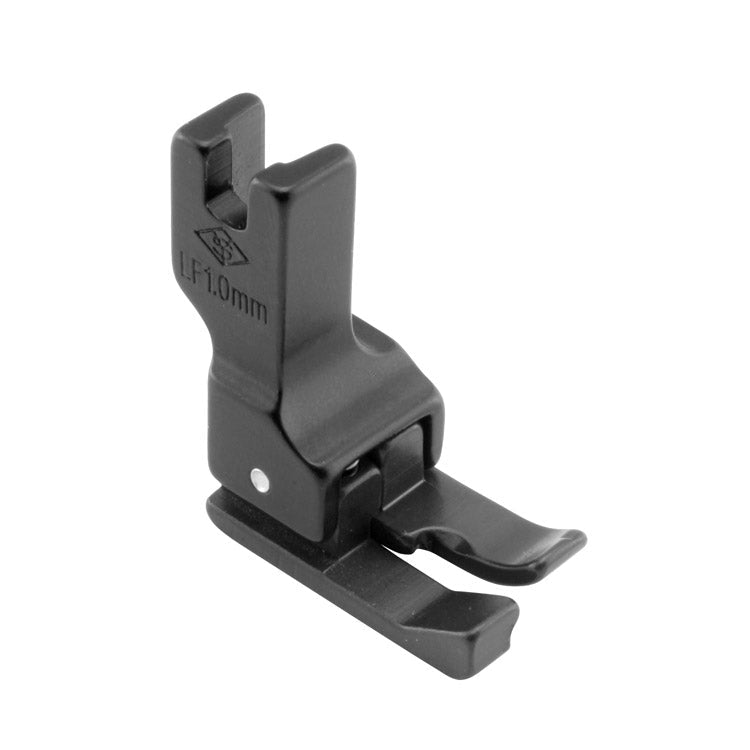 Image of an industrial sewing machine presser foot - left compensating, 1.0 mm with PTFE coating – available at Šarlotes audumi