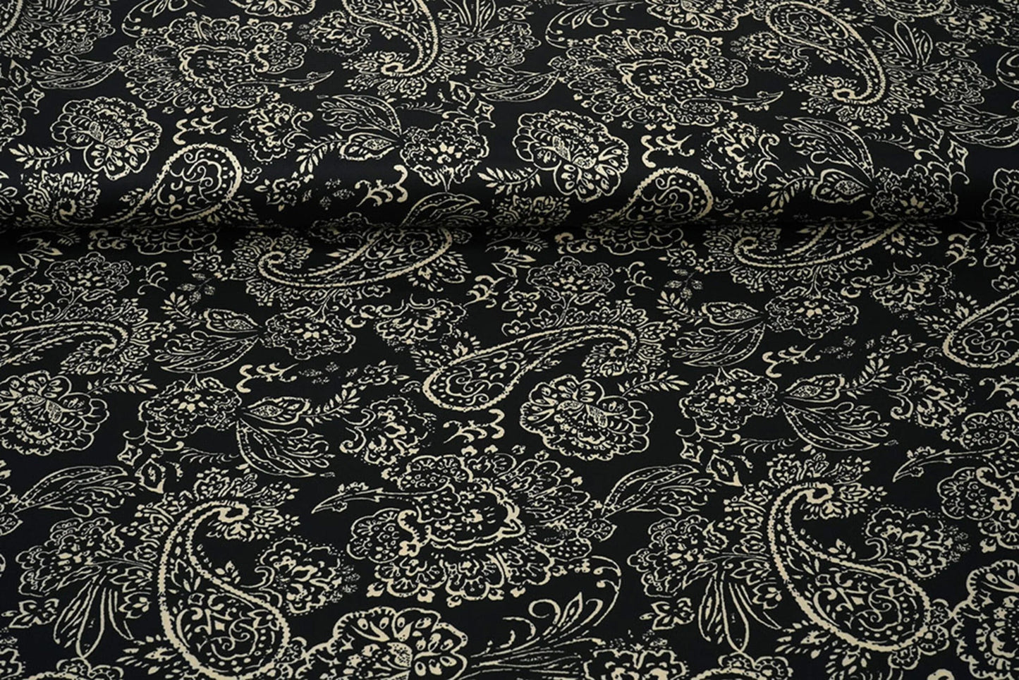 Satin avec élasthanne - motif élégant sur fond noir 80 g/m²