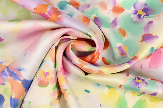 Satin avec élasthanne - motif aux couleurs du printemps 80 g/m²