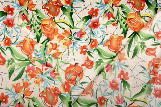 Satin avec élasthanne - tulipes 80 g/m²