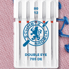 Aiguilles pour machine à coudre à double chas SCHMETZ DOUBLE EYE - n°80 (5 pcs)