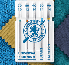 Image with SCHMETZ CREATIVE 5 UNIVERSAL/JEANS/STRETCH sewing machine needle set (5 pcs.) – available at Šarlotes audumi