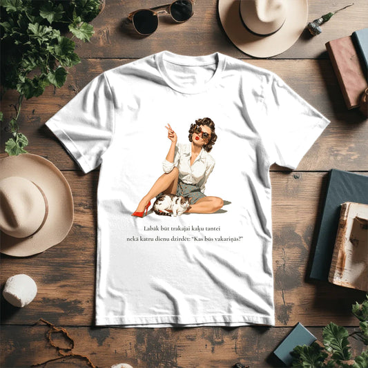 Image of a T-shirt “Better to be the crazy cat lady than hear every day: “What’s for dinner?”” – available at Charlotte’s Fabrics