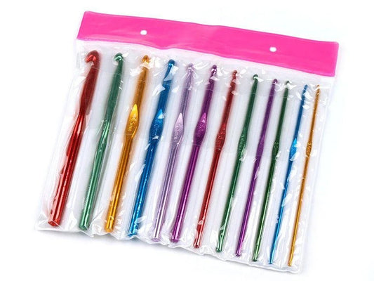 Image with crochet hook set – 12 sizes (2–8 mm) | Colorful aluminum crochet hooks – available at Šarlotes audumi