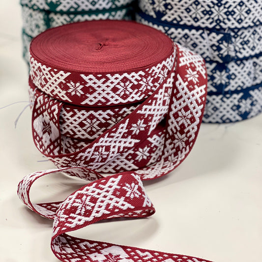 Latvian folk ribbon, band 40mm - burgundy - LV
