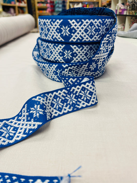 Image of folk ribbon, sash 40mm - cornflower blue - LV – available at Šarlotes audumi