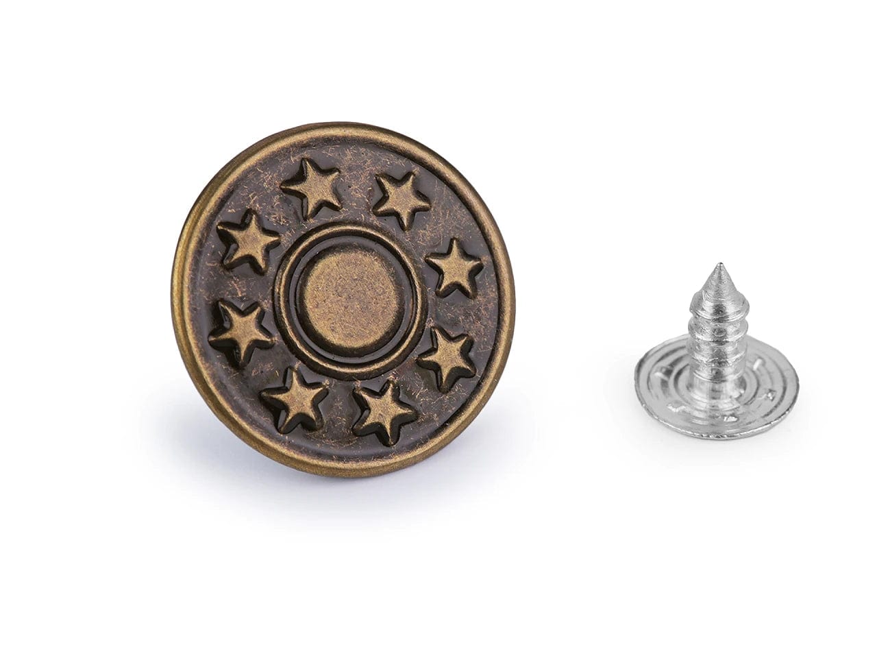 Bouton de jean en métal 17 mm, finition antique
