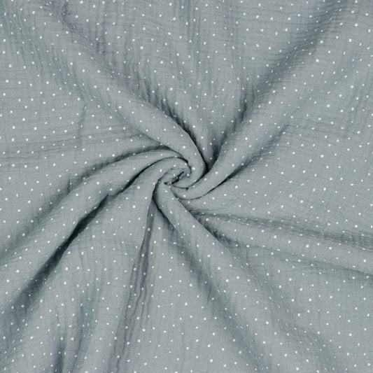 Pois en mousseline sur fond gris 125 g/m²
