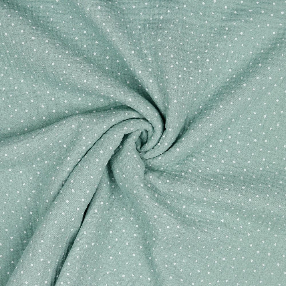 Pois en mousseline sur fond menthe foncé 125 g/m²