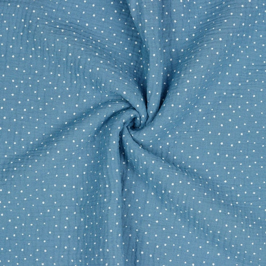 Pois en mousseline sur fond bleu 125 g/m²