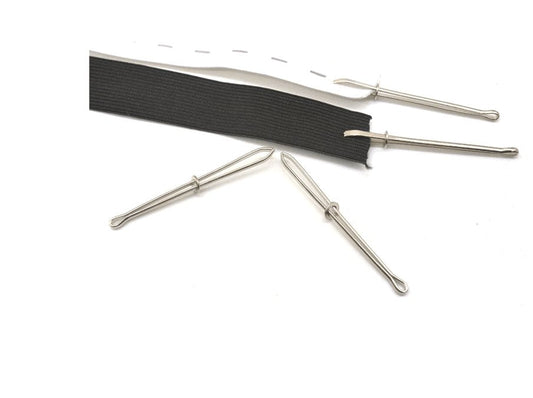 Helper for threading elastic bands and ribbons