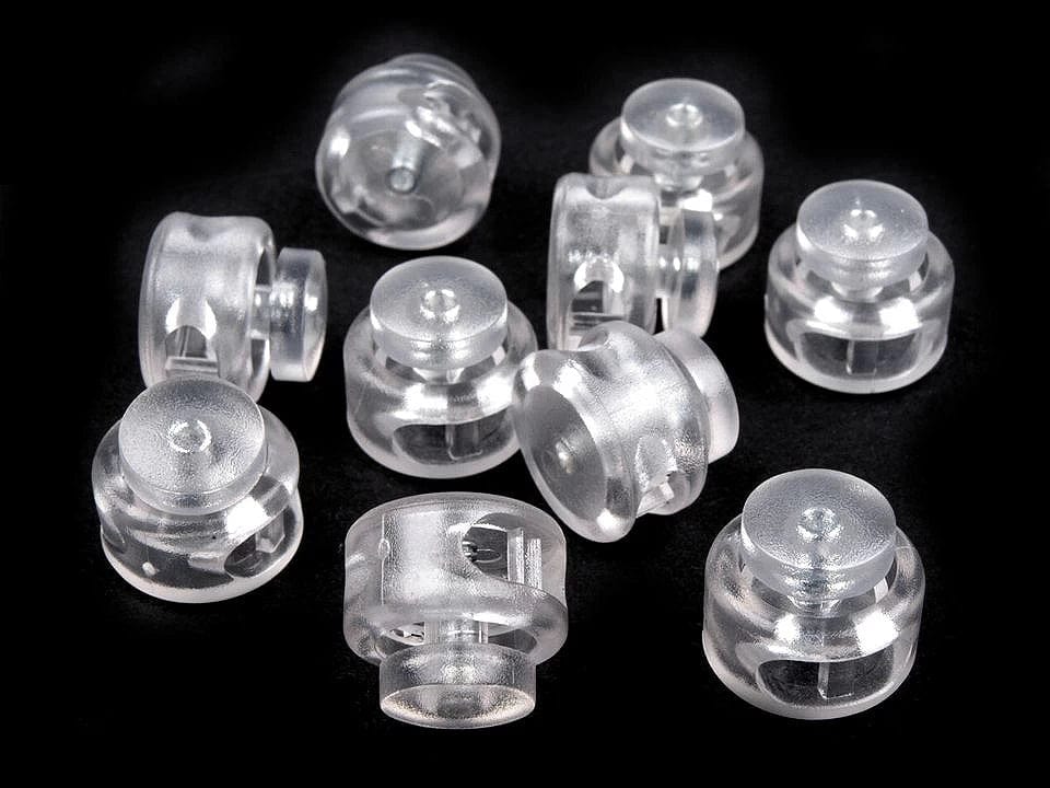 Bloque-cordon en plastique à 2 trous 13x15 mm transparent