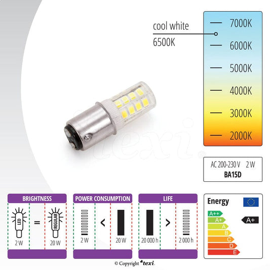 Ampoule pour machine à coudre - BA15D 2W 230V lumière blanche
