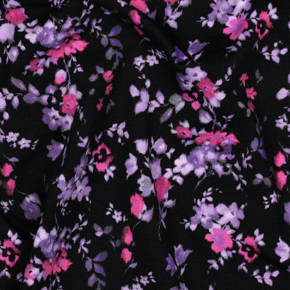 Cotton jersey, jersey-kankaassa pienet lila kukat