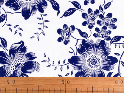 Image with 100% cotton fabric - white flowers on blue 125 g/m² – available at Šarlotes audumi