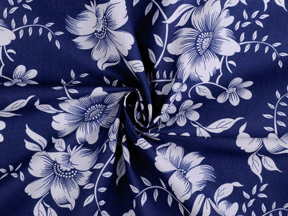 Image with 100% cotton fabric - white flowers on blue 125 g/m² – available at Šarlotes audumi