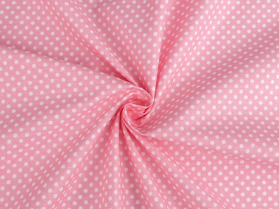 Tissu 100 % coton - pois blancs sur fond rose (4 mm) 130 g/m²