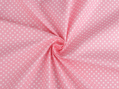 Tissu 100 % coton - pois blancs sur fond rose (4 mm) 130 g/m²