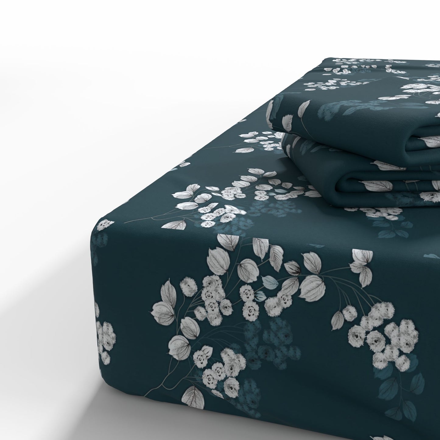 Image with 100% cotton fabric - white elegant flowers and leaves 220cm 146 g/m² – available at Charlotte's Fabrics